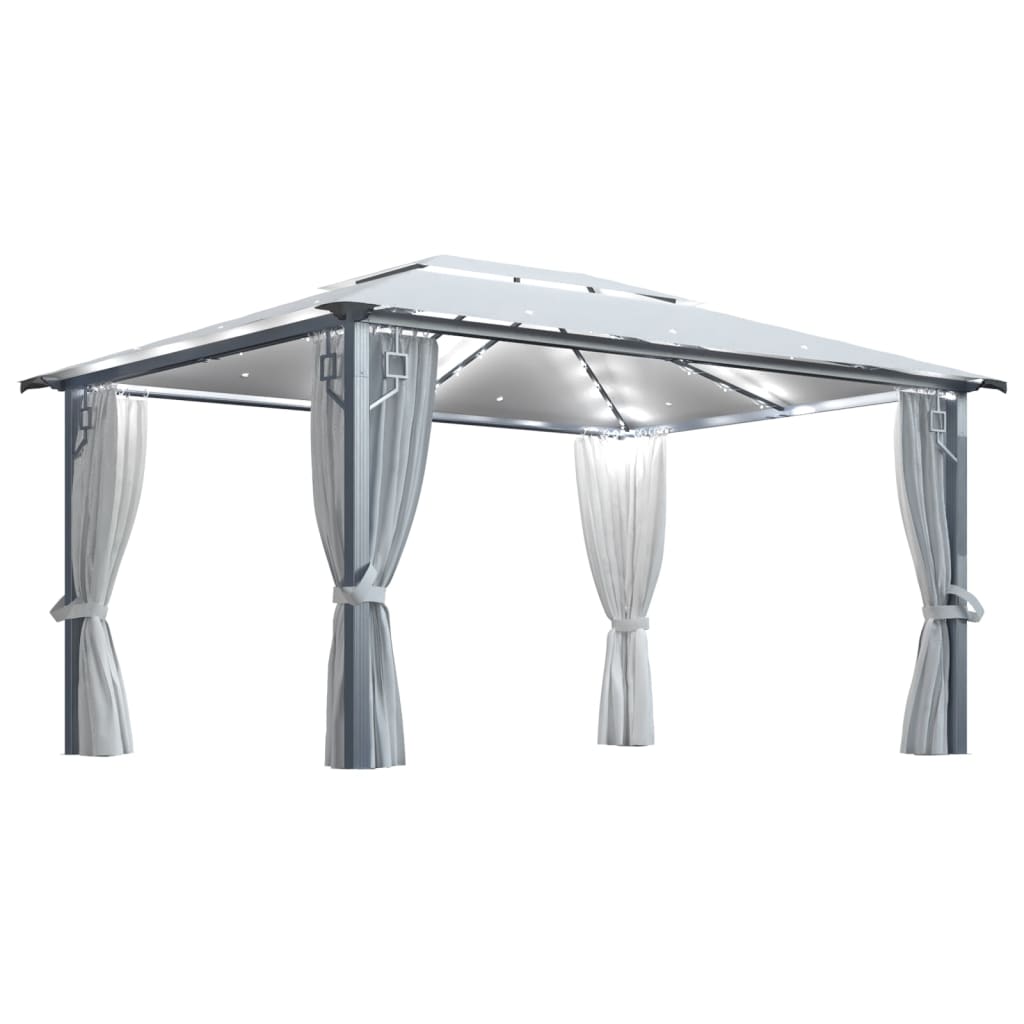 vidaXL Gazebo with Curtain&LED String Lights 4x3 m Cream Aluminium - 400 x 300 cm