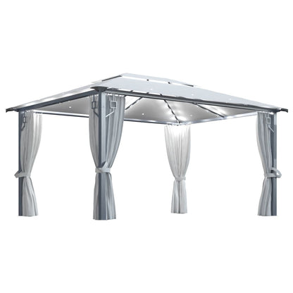 vidaXL Gazebo with Curtain&LED String Lights 4x3 m Cream Aluminium - 400 x 300 cm