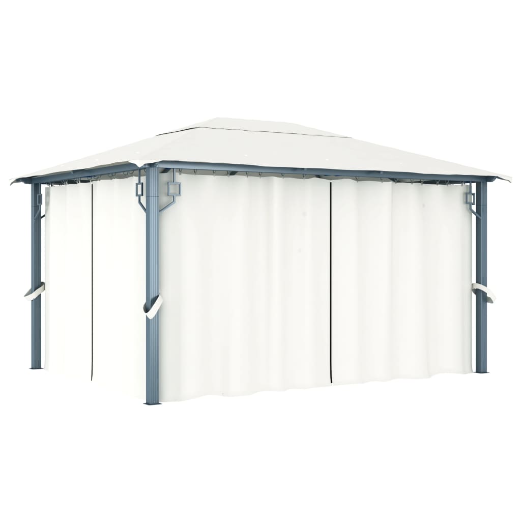 vidaXL Gazebo with Curtain&LED String Lights 4x3 m Cream Aluminium - 400 x 300 cm