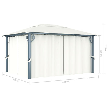 vidaXL Gazebo with Curtain&LED String Lights 4x3 m Cream Aluminium - 400 x 300 cm