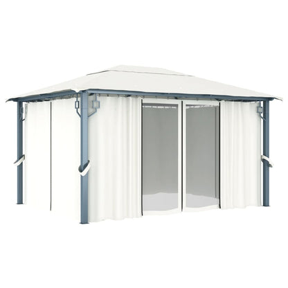 vidaXL Gazebo with Curtain&LED String Lights 4x3 m Cream Aluminium - 400 x 300 cm