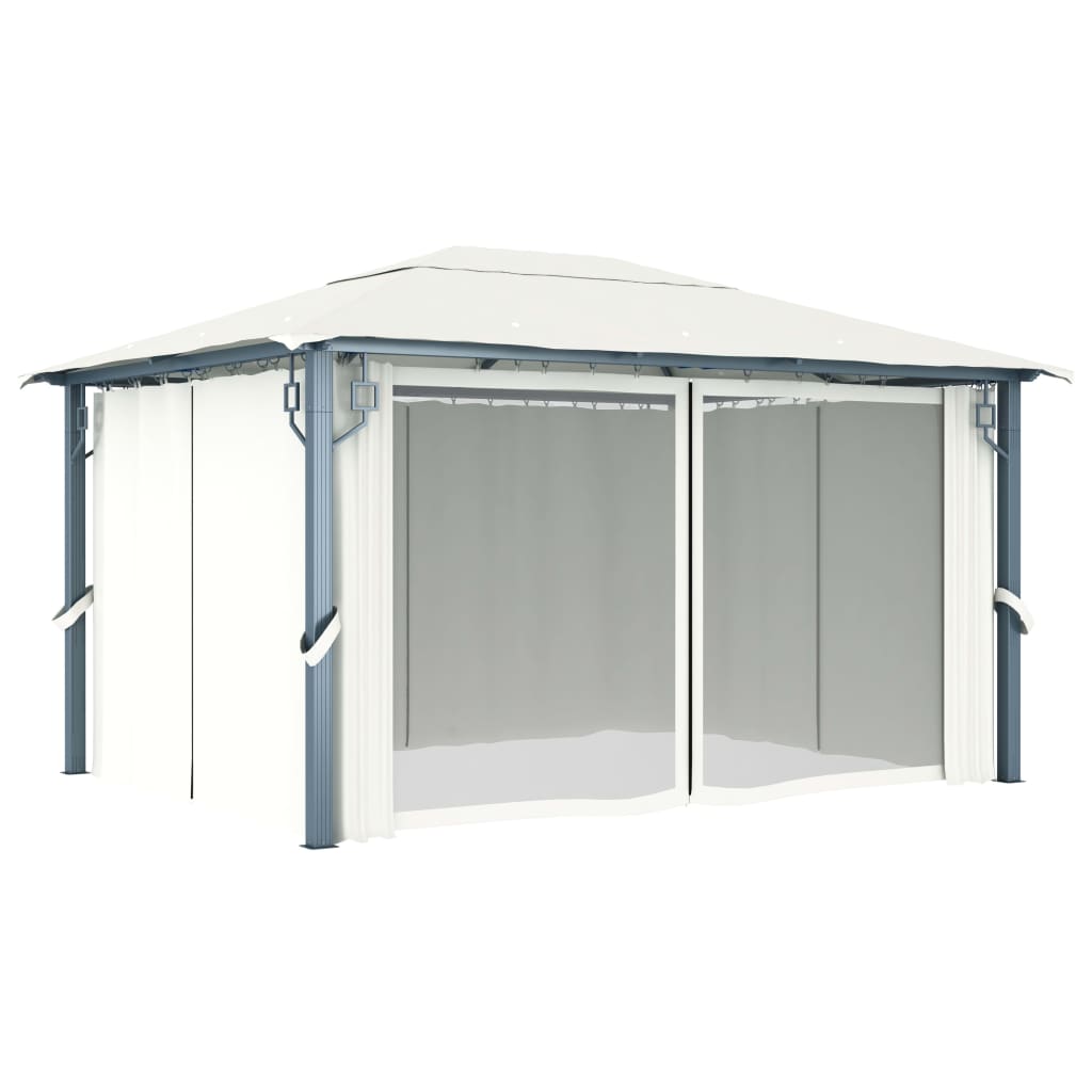vidaXL Gazebo with Curtain&LED String Lights 4x3 m Cream Aluminium - 400 x 300 cm