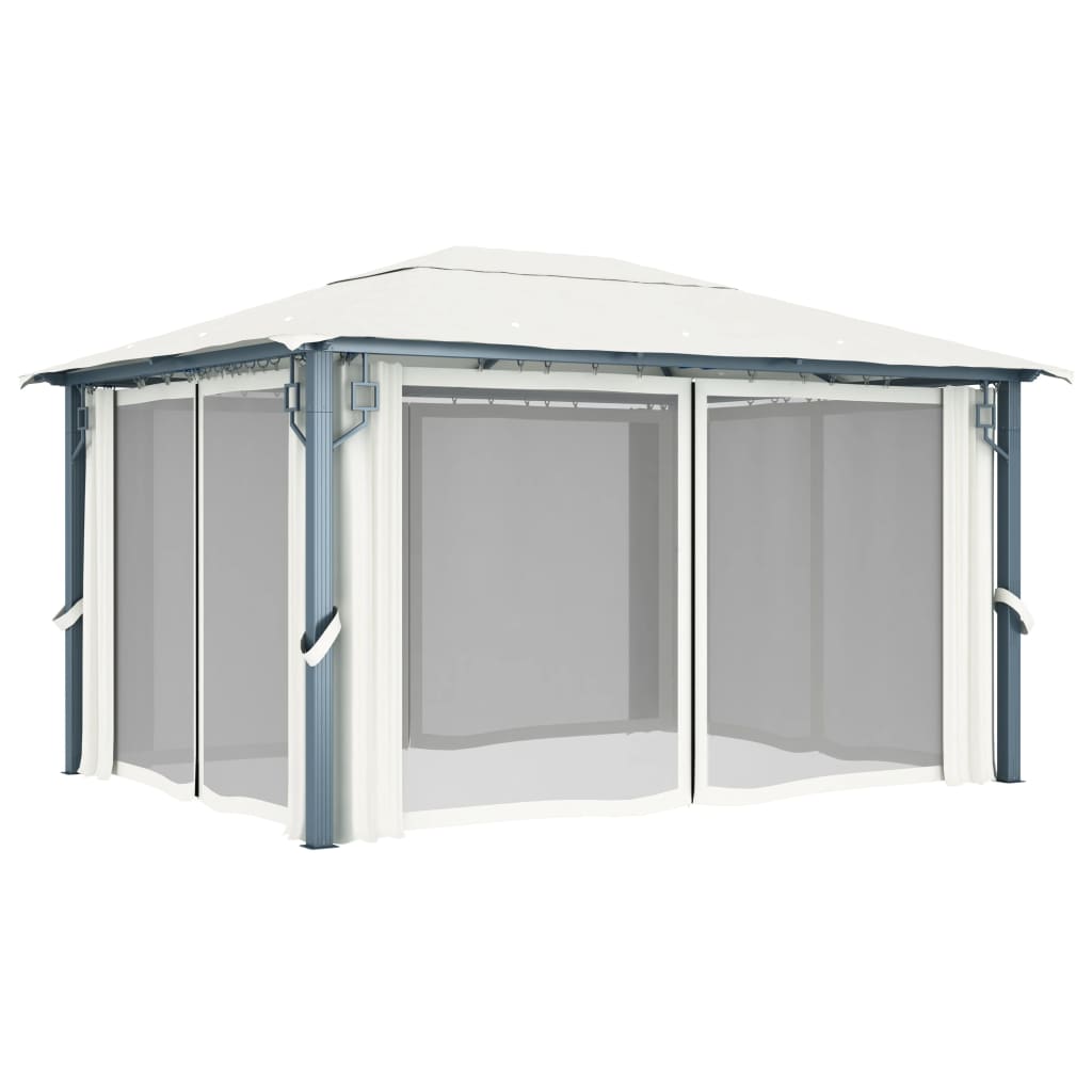 vidaXL Gazebo with Curtain&LED String Lights 4x3 m Cream Aluminium - 400 x 300 cm