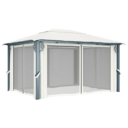 vidaXL Gazebo with Curtain&LED String Lights 4x3 m Cream Aluminium - 400 x 300 cm
