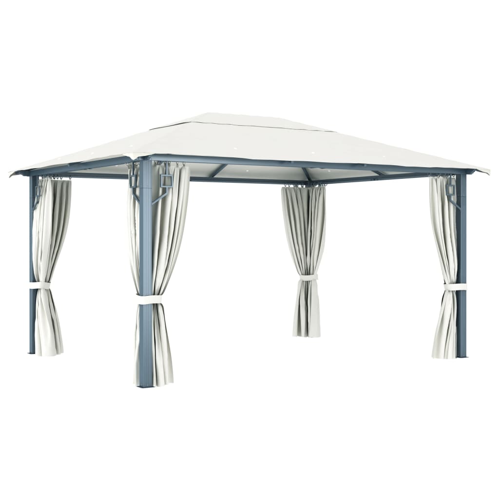 vidaXL Gazebo with Curtain&LED String Lights 4x3 m Cream Aluminium - 400 x 300 cm