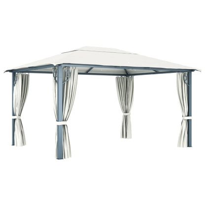 vidaXL Gazebo with Curtain&LED String Lights 4x3 m Cream Aluminium - 400 x 300 cm