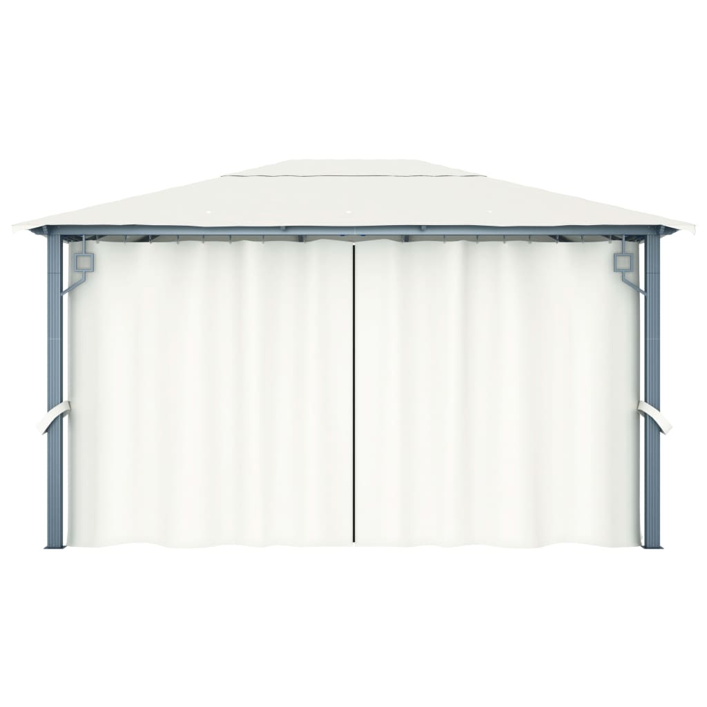 vidaXL Gazebo with Curtain&LED String Lights 4x3 m Cream Aluminium - 400 x 300 cm