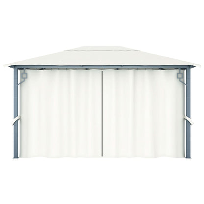 vidaXL Gazebo with Curtain&LED String Lights 4x3 m Cream Aluminium - 400 x 300 cm