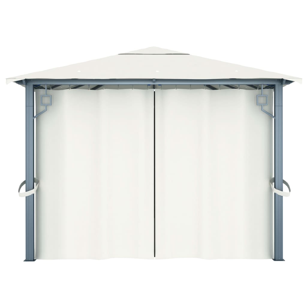 vidaXL Gazebo with Curtain&LED String Lights 4x3 m Cream Aluminium - 400 x 300 cm