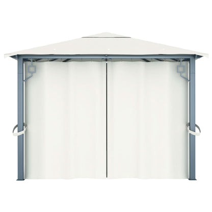 vidaXL Gazebo with Curtain&LED String Lights 4x3 m Cream Aluminium - 400 x 300 cm