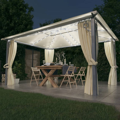 vidaXL Gazebo with Curtain&LED String Lights 4x3 m Cream Aluminium - 400 x 300 cm