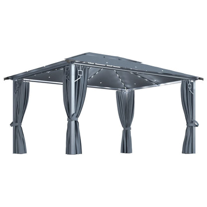vidaXL Gazebo with Curtain&LED String Lights 4x3 m Anthracite Aluminium - 400 x 300 cm
