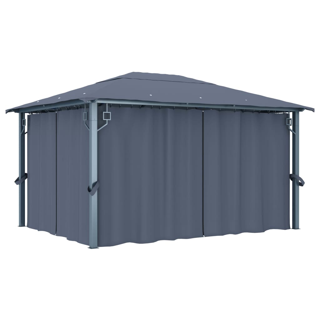 vidaXL Gazebo with Curtain&LED String Lights 4x3 m Anthracite Aluminium - 400 x 300 cm