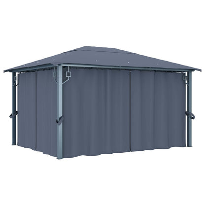 vidaXL Gazebo with Curtain&LED String Lights 4x3 m Anthracite Aluminium - 400 x 300 cm