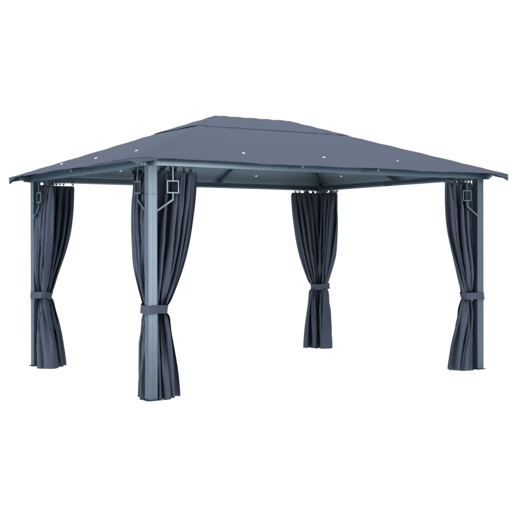 vidaXL Gazebo with Curtain&LED String Lights 4x3 m Anthracite Aluminium - 400 x 300 cm