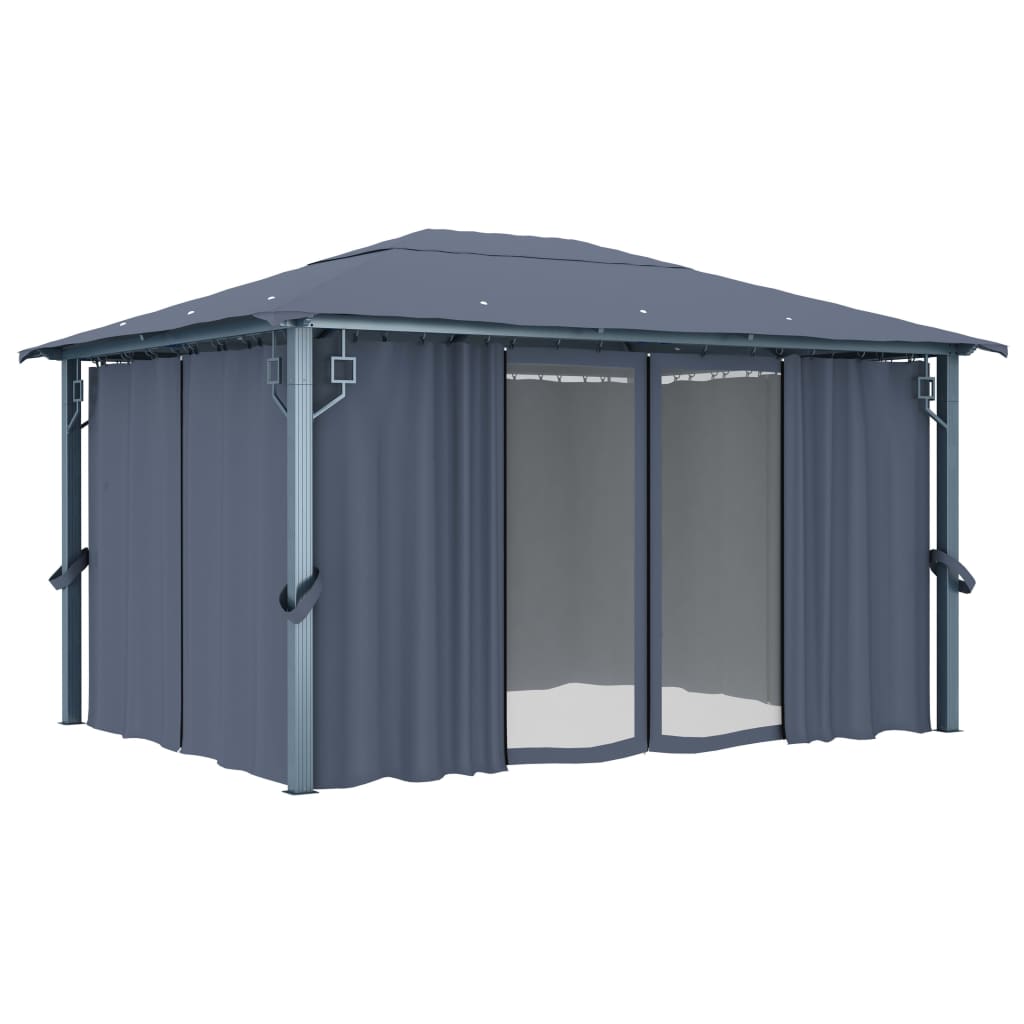 vidaXL Gazebo with Curtain&LED String Lights 4x3 m Anthracite Aluminium - 400 x 300 cm
