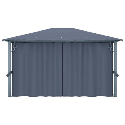 vidaXL Gazebo with Curtain&LED String Lights 4x3 m Anthracite Aluminium - 400 x 300 cm