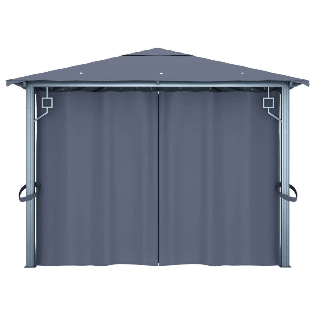 vidaXL Gazebo with Curtain&LED String Lights 4x3 m Anthracite Aluminium - 400 x 300 cm