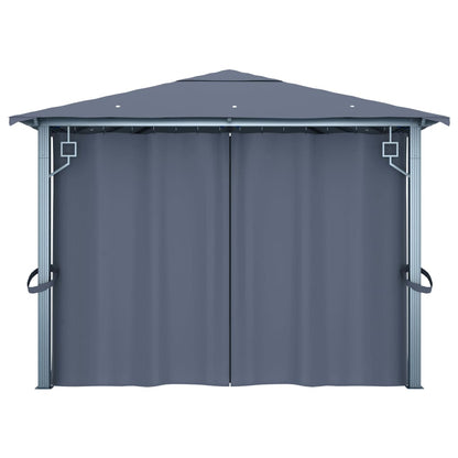 vidaXL Gazebo with Curtain&LED String Lights 4x3 m Anthracite Aluminium - 400 x 300 cm