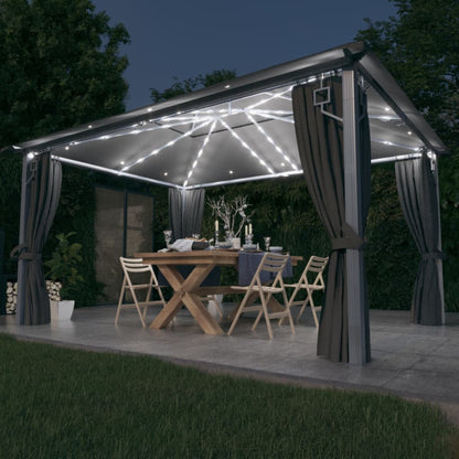 vidaXL Gazebo with Curtain&LED String Lights 4x3 m Anthracite Aluminium - 400 x 300 cm