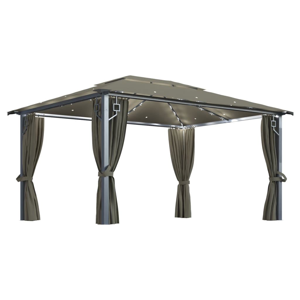 vidaXL Gazebo with Curtain&LED String Lights 4x3 m Taupe Aluminium - 400 x 300 cm