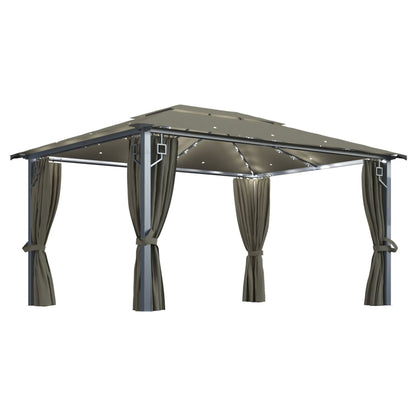 vidaXL Gazebo with Curtain&LED String Lights 4x3 m Taupe Aluminium - 400 x 300 cm