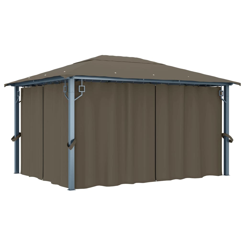 vidaXL Gazebo with Curtain&LED String Lights 4x3 m Taupe Aluminium - 400 x 300 cm