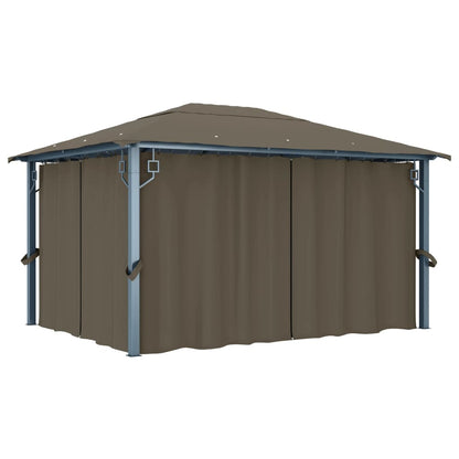 vidaXL Gazebo with Curtain&LED String Lights 4x3 m Taupe Aluminium - 400 x 300 cm