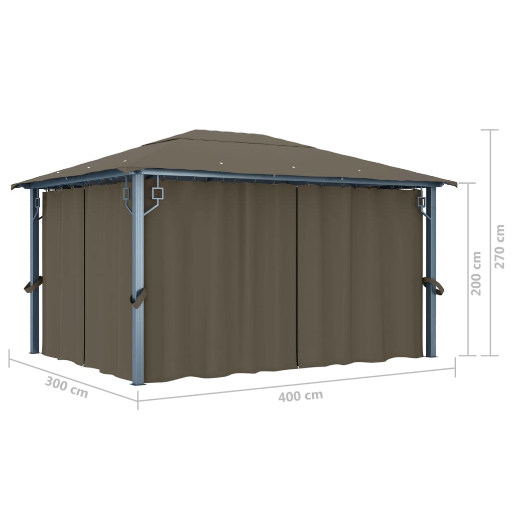 vidaXL Gazebo with Curtain&LED String Lights 4x3 m Taupe Aluminium - 400 x 300 cm