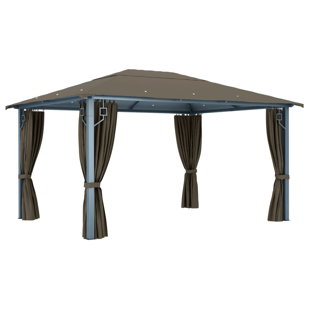 vidaXL Gazebo with Curtain&LED String Lights 4x3 m Taupe Aluminium - 400 x 300 cm