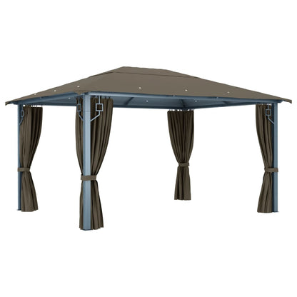 vidaXL Gazebo with Curtain&LED String Lights 4x3 m Taupe Aluminium - 400 x 300 cm