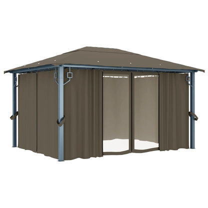 vidaXL Gazebo with Curtain&LED String Lights 4x3 m Taupe Aluminium - 400 x 300 cm