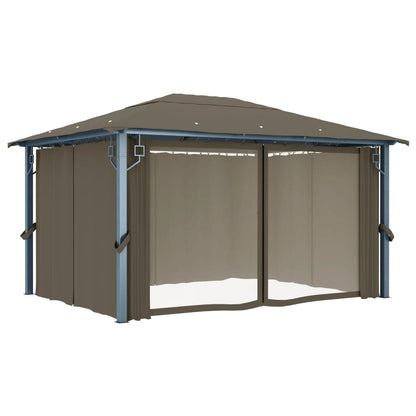 vidaXL Gazebo with Curtain&LED String Lights 4x3 m Taupe Aluminium - 400 x 300 cm
