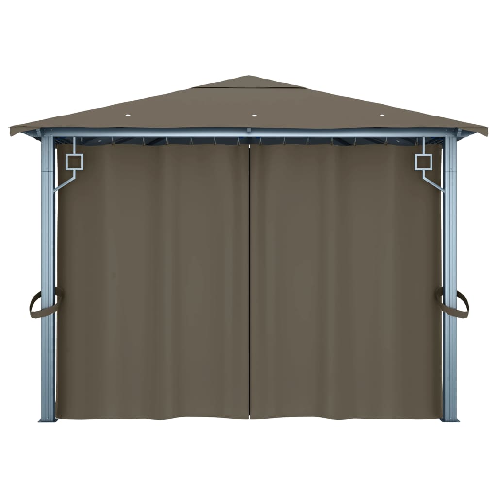 vidaXL Gazebo with Curtain&LED String Lights 4x3 m Taupe Aluminium - 400 x 300 cm