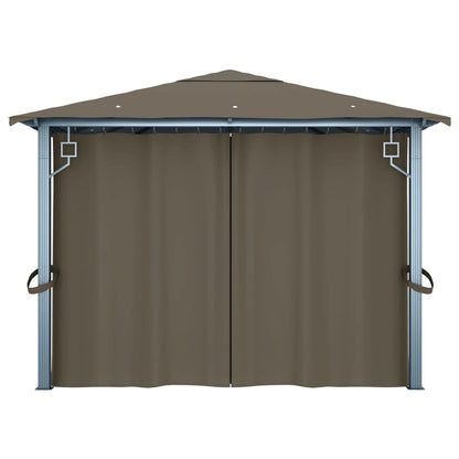 vidaXL Gazebo with Curtain&LED String Lights 4x3 m Taupe Aluminium - 400 x 300 cm