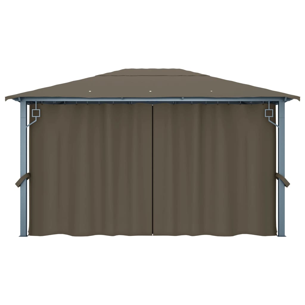 vidaXL Gazebo with Curtain&LED String Lights 4x3 m Taupe Aluminium - 400 x 300 cm