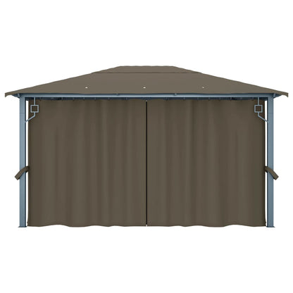 vidaXL Gazebo with Curtain&LED String Lights 4x3 m Taupe Aluminium - 400 x 300 cm