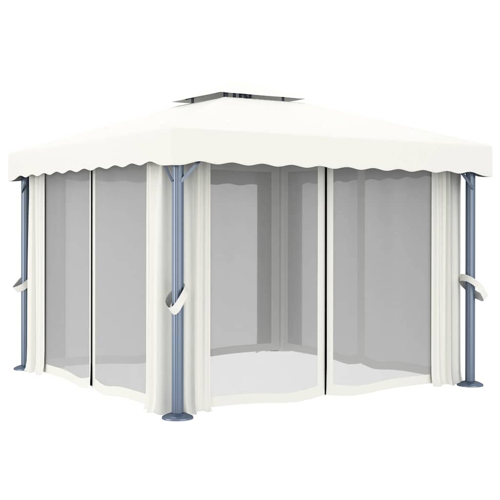 vidaXL Gazebo with Curtain&LED String Lights 3x3 m Cream White
