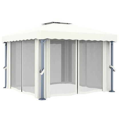 vidaXL Gazebo with Curtain&LED String Lights 3x3 m Cream White