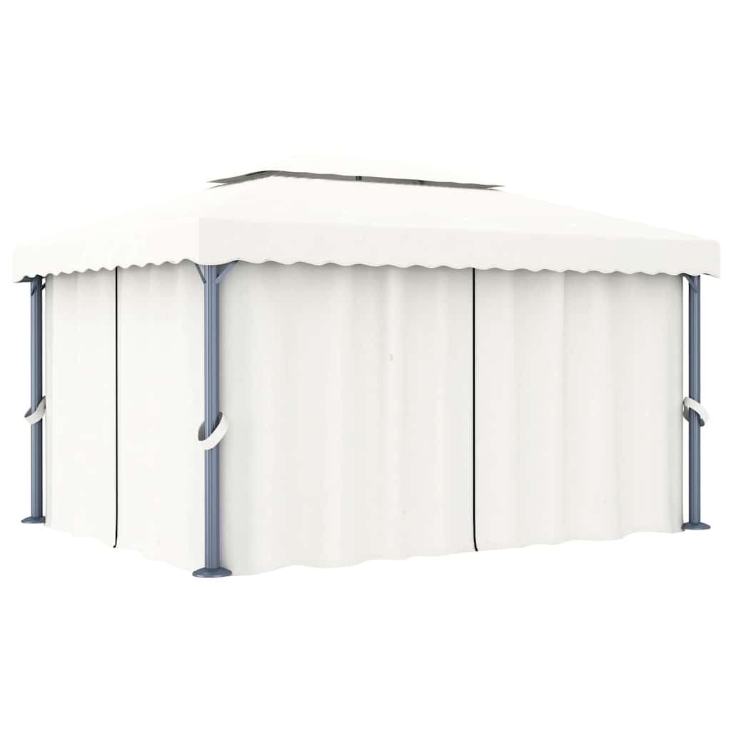 vidaXL Gazebo with Curtain&LED String Lights 4x3 m Cream White