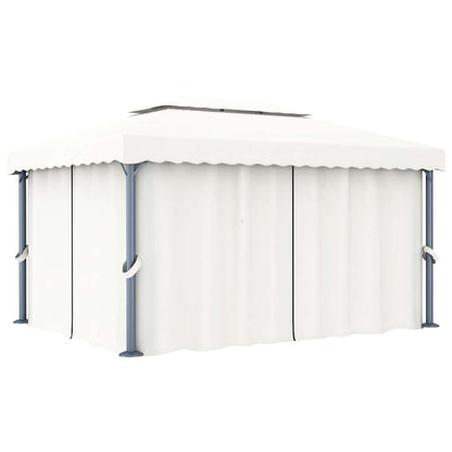 vidaXL Gazebo with Curtain&LED String Lights 4x3 m Cream White