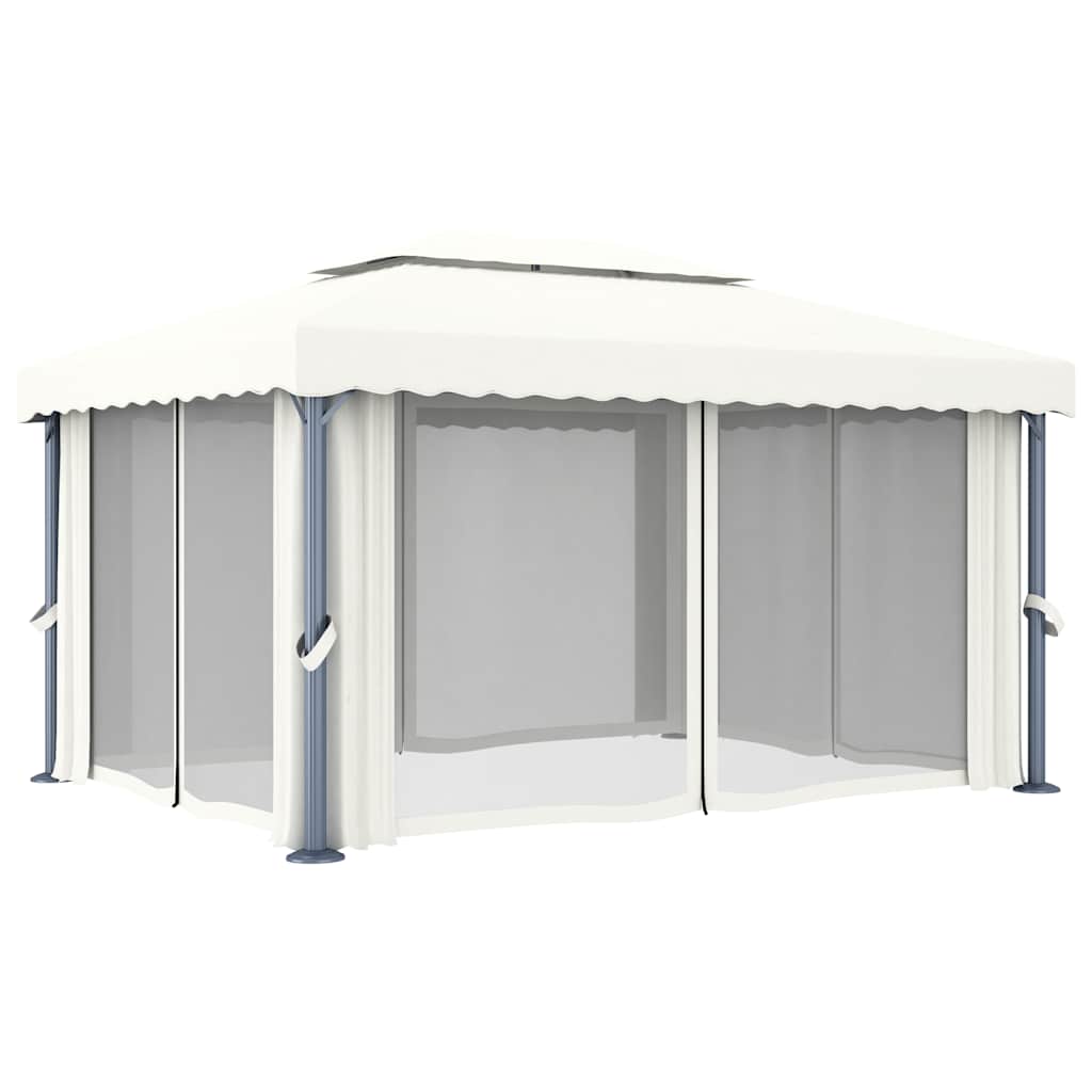 vidaXL Gazebo with Curtain&LED String Lights 4x3 m Cream White