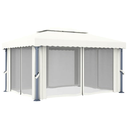 vidaXL Gazebo with Curtain&LED String Lights 4x3 m Cream White