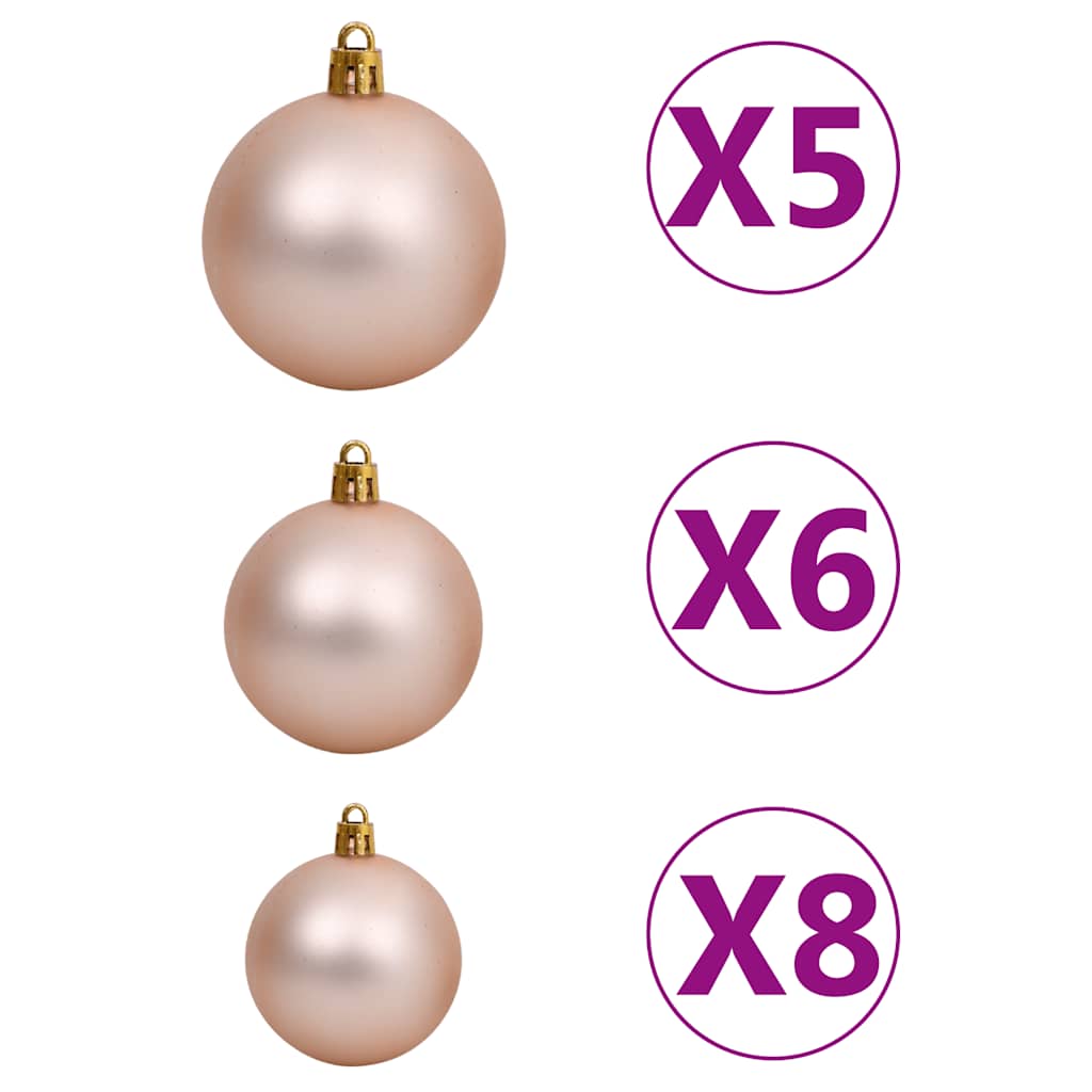 vidaXL 60 Piece Christmas Ball Set with Peak and 150 LEDs Rose Gold - Rose and gold