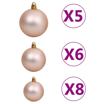 vidaXL 60 Piece Christmas Ball Set with Peak and 150 LEDs Rose Gold - Rose and gold