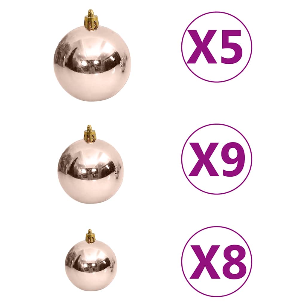 vidaXL 60 Piece Christmas Ball Set with Peak and 150 LEDs Rose Gold - Rose and gold