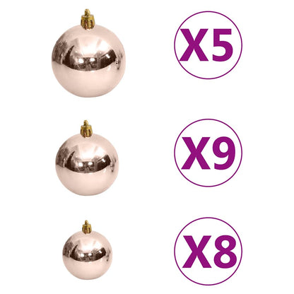vidaXL 60 Piece Christmas Ball Set with Peak and 150 LEDs Rose Gold - Rose and gold