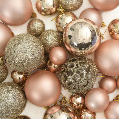 vidaXL 60 Piece Christmas Ball Set with Peak and 150 LEDs Rose Gold - Rose and gold