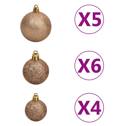 vidaXL 60 Piece Christmas Ball Set with Peak and 150 LEDs Rose Gold - Rose and gold
