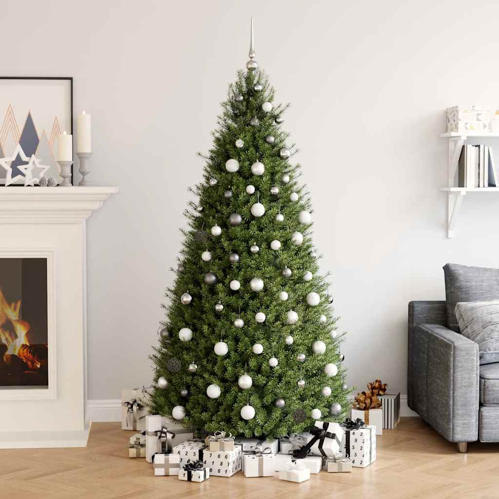 vidaXL 120 Piece Christmas Ball Set with Peak and 300 LEDs White&Gey - white and grey